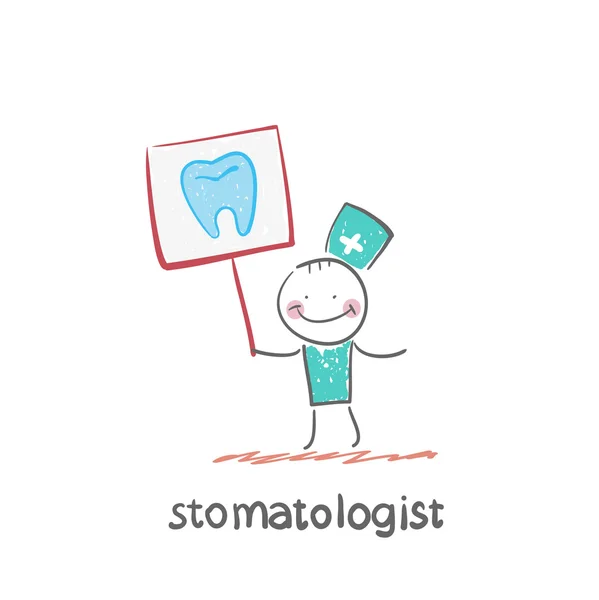 Stomatologist met een bordje — Stockvector