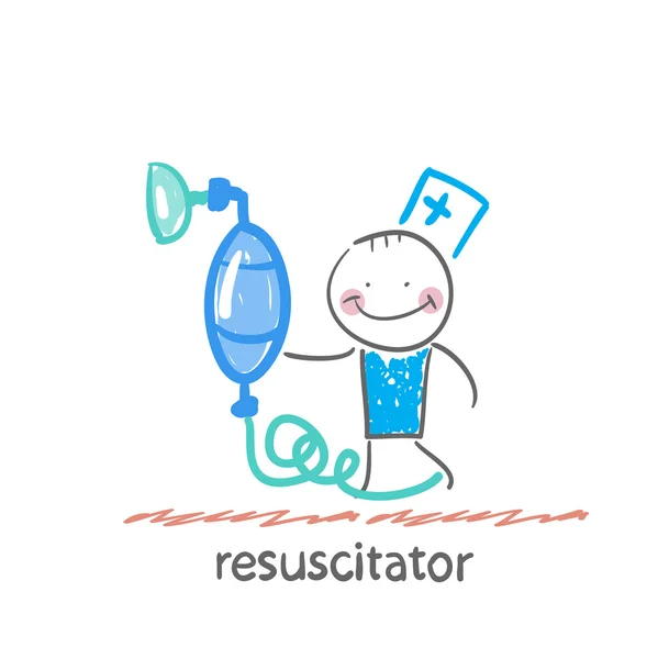 Resuscitation with oxygen mask — Stock Vector