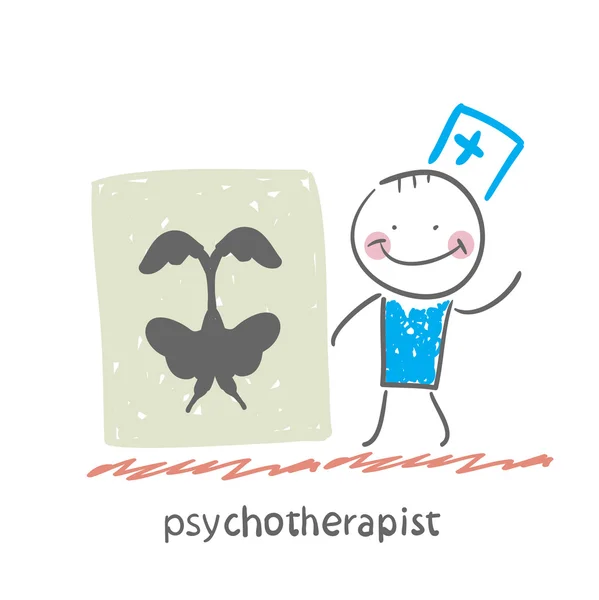 Psychotherapist  shows a picture test — Stock Vector