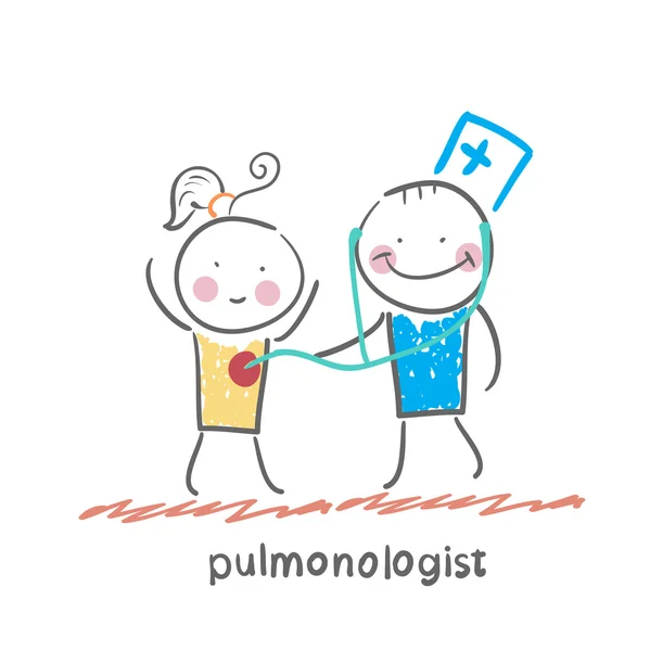 Pulmonologist listens to  lungs — Stock Vector