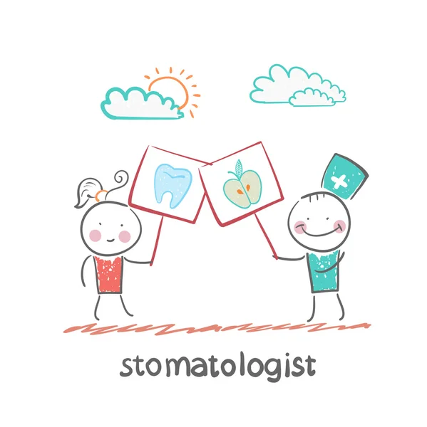 Stomatologist holding een poster — Stockvector