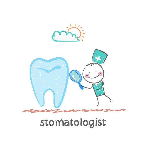 Stomatologist  and magnifying glass — Stock Vector