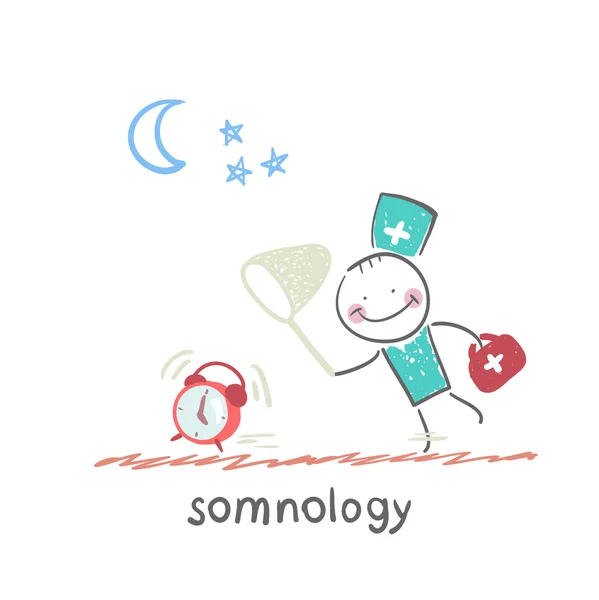 Somnology catches hours — Stock Vector