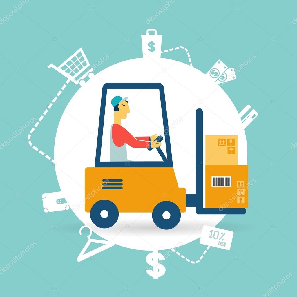 Loader lifts boxes icon