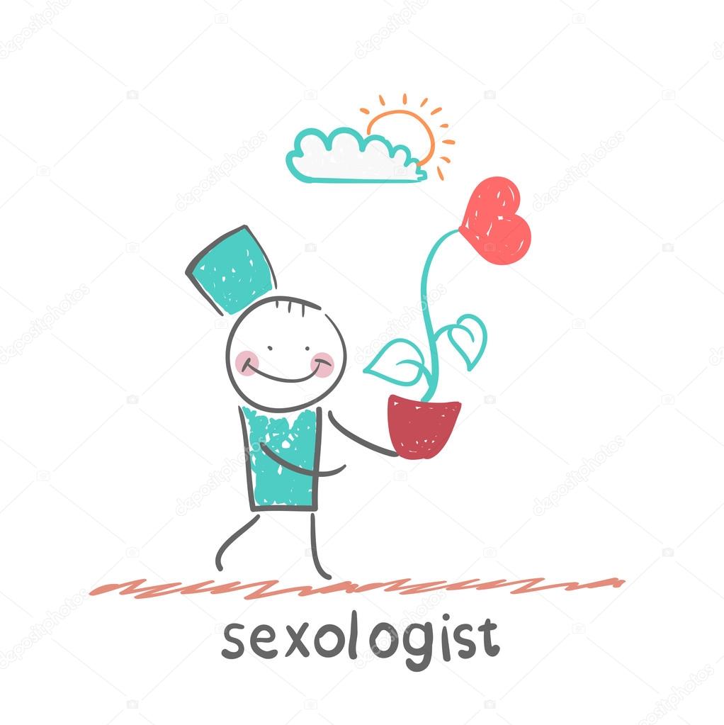 Sexologist is holding a flower - Stock Vector. 