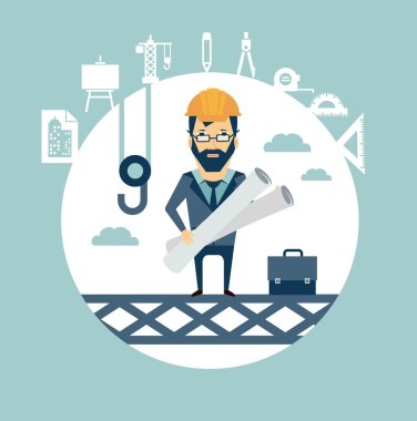 Architect stands on a building site clipart