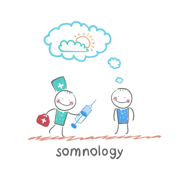 Somnology 和注射器 — 图库矢量图片