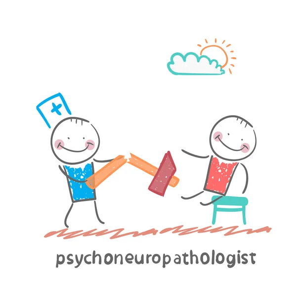 Psychoneuropathologist met hamer — Stockvector