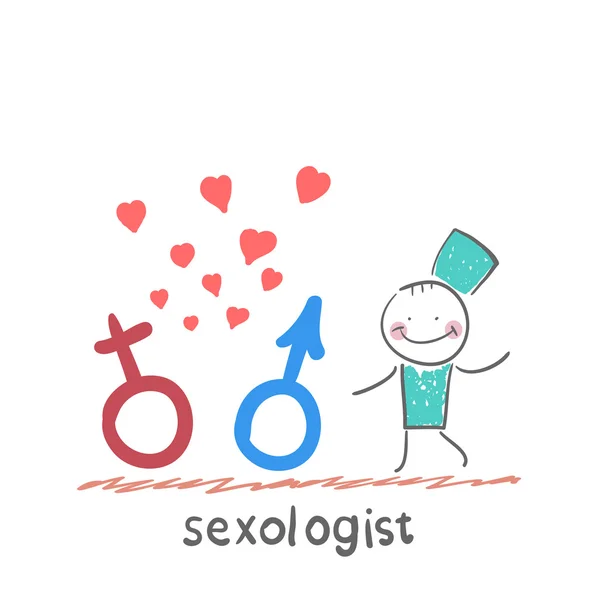 Sexologist segurando sinais — Vetor de Stock