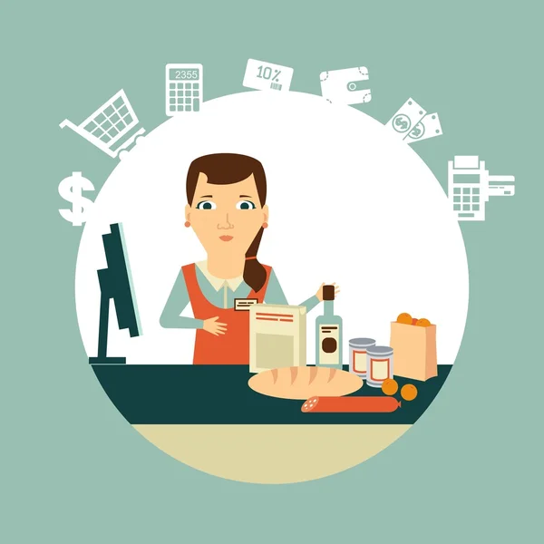 Grocery store cashier — Stock Vector