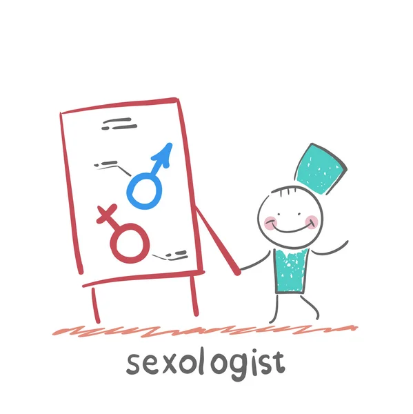 Sexólogo sosteniendo signos — Vector de stock