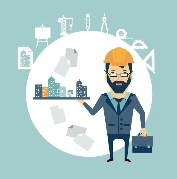 Architect holding a model of the city — Stock Vector