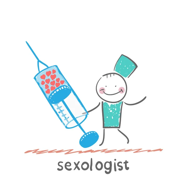 Sexologist com uma seringa — Vetor de Stock