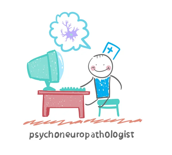 Psychoneuropathologist   at the computer — Stock Vector