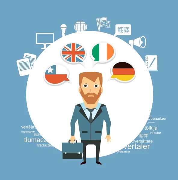 Traductor habla diferentes idiomas — Vector de stock