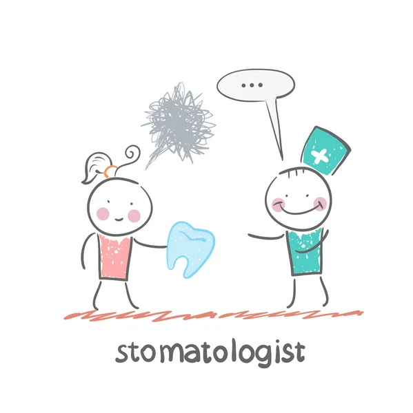 Stomatologist says to the patient — Stock Vector