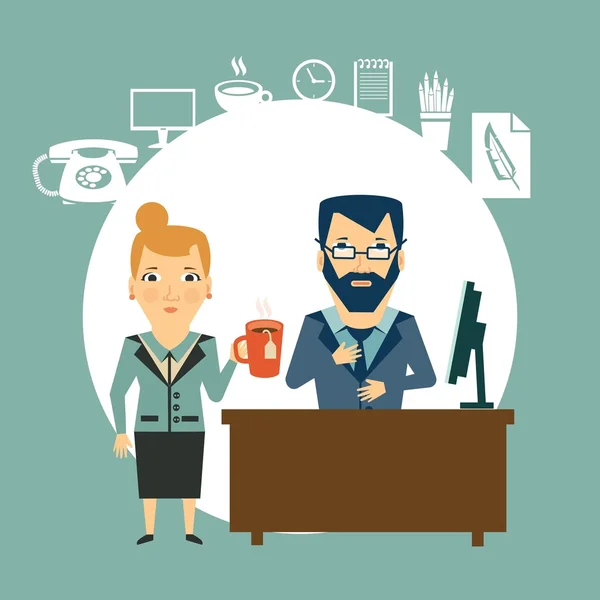 Secretario y jefe de café — Vector de stock