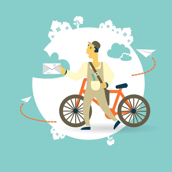 自行车与信的邮递员 — 图库矢量图片