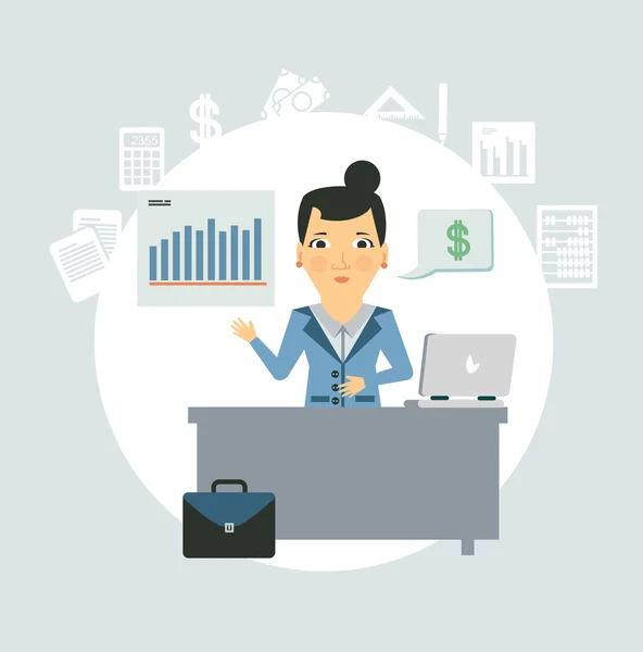 Accountant sitting behind a desk — Stock Vector