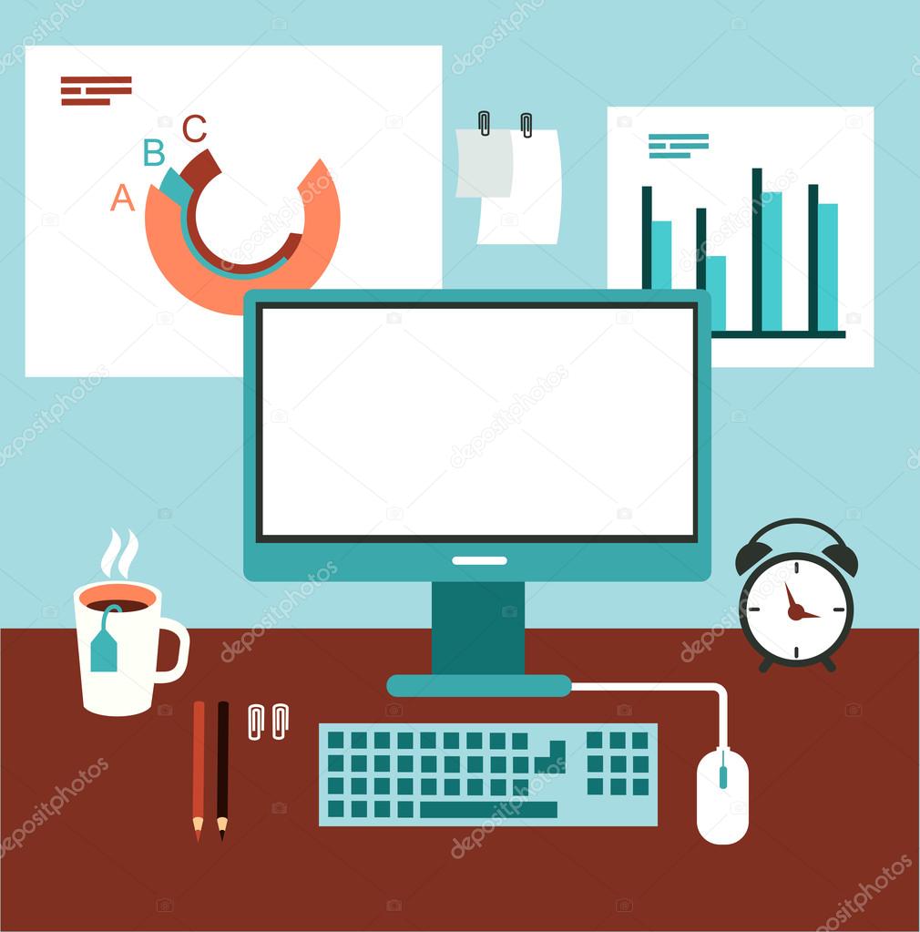 Office desk with computer Stock Illustration by ©file404 #58413839