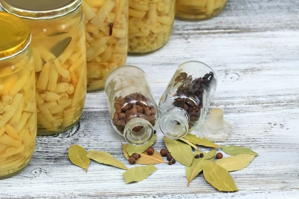 Homemade preserved yellow beans in spicy  pickle — Stock Photo, Image