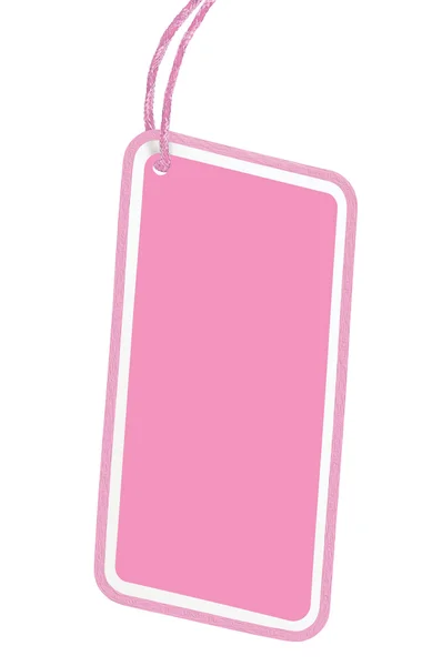 Venda de papelão rosa em branco Tag Preço vazio Etiqueta Pricetag Badge Isolado Macro Closeup Espaço de cópia vertical — Fotografia de Stock