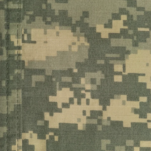 Padrão de camuflagem universal exército combate uniforme camuflagem digital costura de fio duplo EUA militar ACU macro closeup rip-stop tecido textura fundo, verde, bronzeado do deserto, NYCO urbano, nylon algodão vertical — Fotografia de Stock