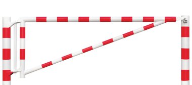 Gated Road Barrier Closeup, Roadway Gate Bar In Bright White And Red, Traffic Entry Stop Block And Vehicle Security Point Gateway, Gated Isolated Closed Way Entrance Checkpoint, Locked Restricted Area Blocker Padlock