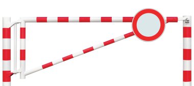 Gated Road Barrier Closeup, Round No Vehicles Sign, Roadway Gate Bar Bright White Red, Traffic Entry Stop Block And Vehicle Security Point Gateway, Gated Isolated Closed Way Entrance Checkpoint, Halt Roadsign Signage Warning Symbol, Restricted Area