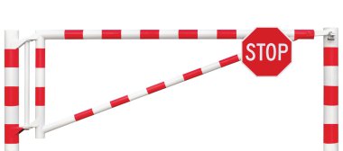 Gated Road Barrier Octagonal Stop Sign Roadway Gate Bar White Red Traffic Entry Stop Block Vehicle Security Point Gateway Gated Isolated Closed Way Checkpoint Halt Octagon Warning Restricted Area