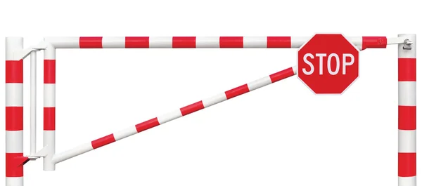 Gated Road Barrier Octagonal Stop Sign Roadway Gate Bar White Red Traffic Entry Stop Block Vehicle Security Point Gateway Gated Isolated Closed Way Checkpoint Halt Octagon Warning Restricted Area — Stockfoto