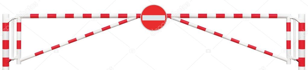 Gated Road Barrier Closeup, No Entry Sign, Roadway Gate Bar In Bright White And Red, Traffic Stop Block And Vehicle Security Point Gateway, Gated Isolated Closed Way Entrance Checkpoint, Halt Roadsign Signage Warning Symbol, Restricted Area Blocker