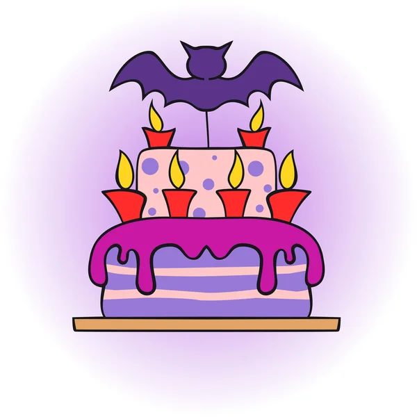 Halloween cake with bat and candles — Stock Vector