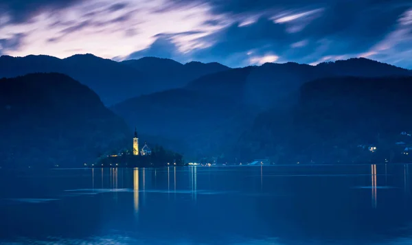 Lake Bled in summer night — Stock Photo, Image