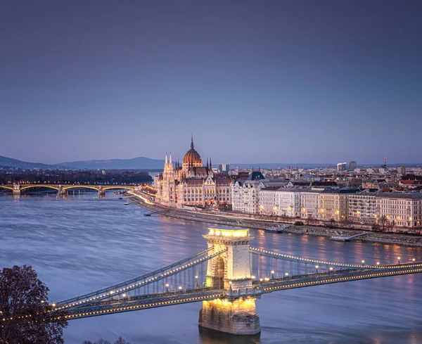 Vista Sul Famoso Ponte Delle Catene Budapest — Foto Stock