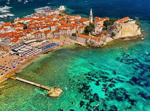 Budva Montenegro Agosto 2019 Vista Aérea Del Casco Antiguo Budva — Foto de Stock