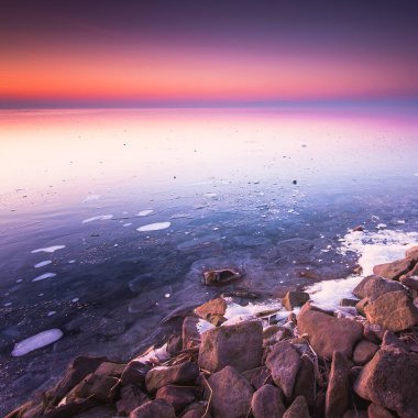 Donmuş Balaton Gölü Renkli günbatımı