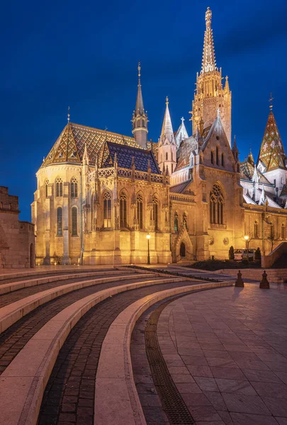 Underbar Mathias Kyrka Skymningen Budapest — Stockfoto