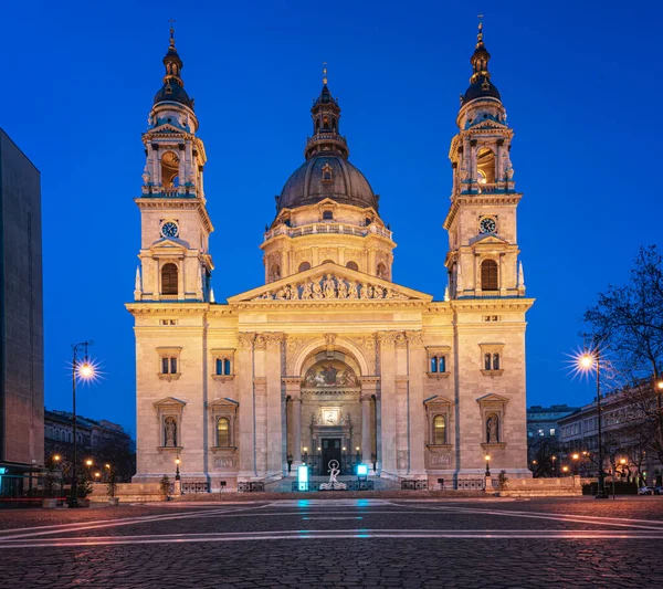 Slavná Katedrála Štěpána Noci Budapešti Maďarsko — Stock fotografie