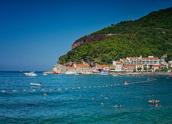Petrovac Montenegro Agosto 2019 Vista Sobre Petrovac Sua Praia Verão — Fotografia de Stock