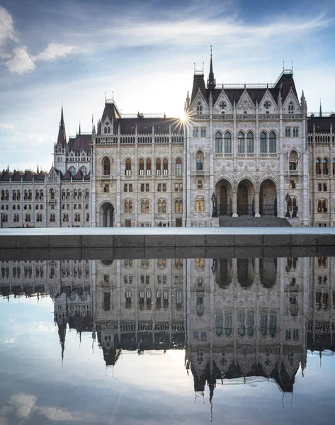 Węgierski Parlament Zachodzie Słońca Budapeszt — Zdjęcie stockowe