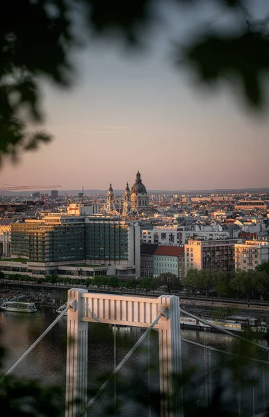 Budapest Magyarország 2021 Május Kilátás Budapestre Erzsébet Híddal Tavasszal — Stock Fotó