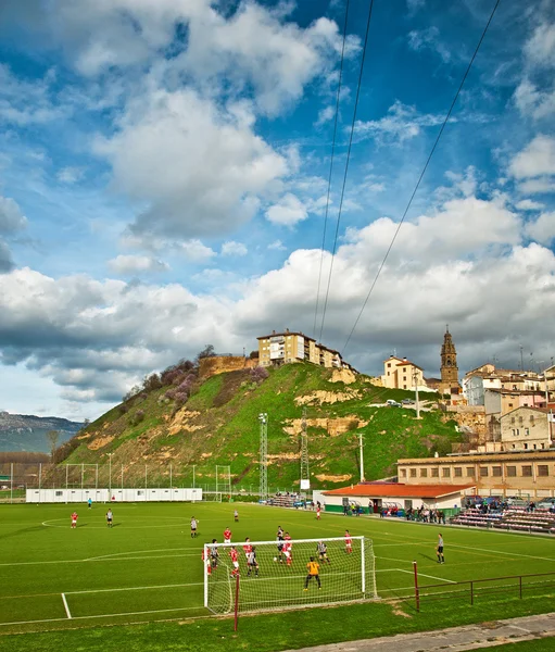 山でのフィールドでサッカーを試合します。 — ストック写真