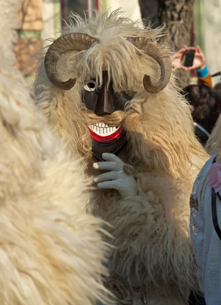 Persone non identificate in maschera al carnevale di Mohacsi Busojaras — Foto Stock