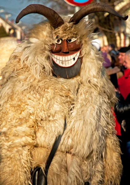 Persone non identificate in maschera al carnevale di Mohacsi Busojaras — Foto Stock