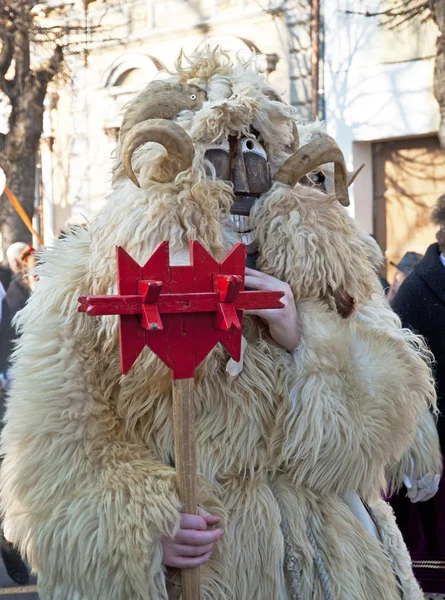 Persone non identificate in maschera al carnevale di Mohacsi Busojaras — Foto Stock