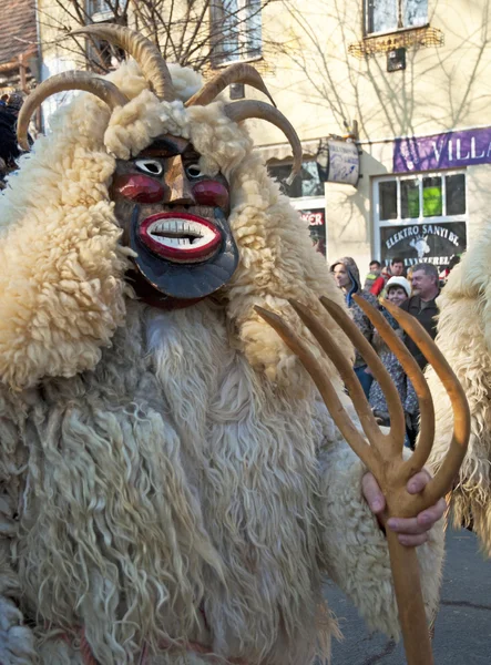 Persone non identificate in maschera al carnevale di Mohacsi Busojaras — Foto Stock