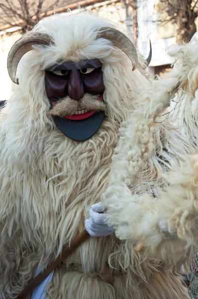 Persone non identificate in maschera al carnevale di Mohacsi Busojaras — Foto Stock