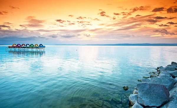 Sunset over lake Balaton — Stock Photo, Image