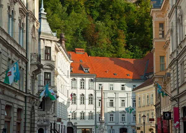 Mooie huizen in de oude stad van Ljubljana — Stockfoto